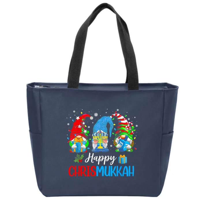 Happy Chrismukkah Gnomes Merry Christmas And Happy Hanukkah Zip Tote Bag