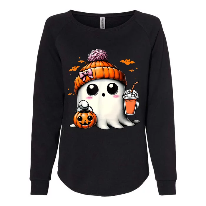 Halloween Cute Ghost Drinking Coffee Ghost Ice Gift Womens California Wash Sweatshirt