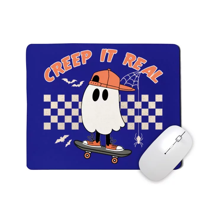 Halloween Cute Ghost Skateboard Vintage Retro Creep It Real Gift Mousepad