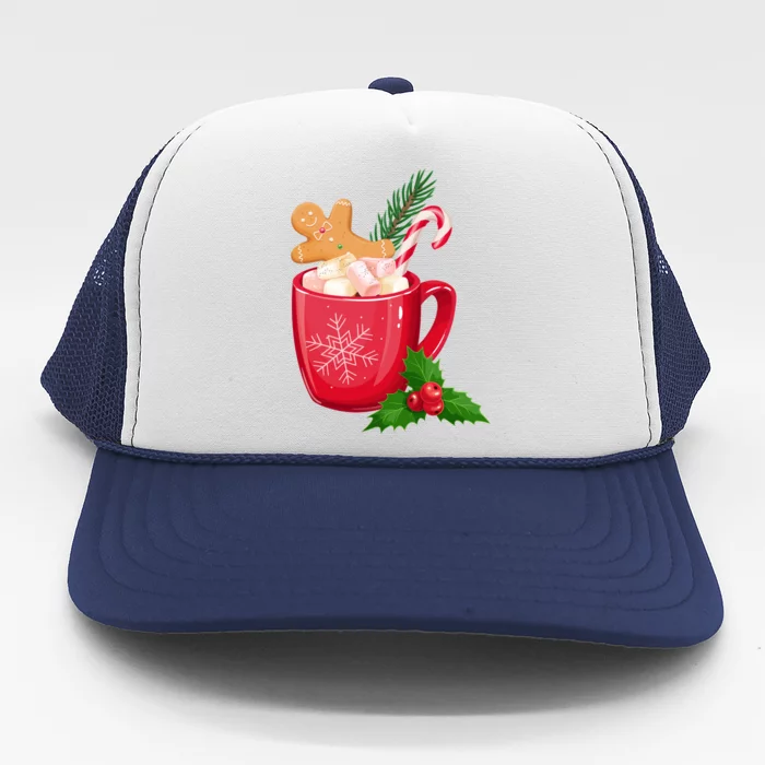 Hot Chocolate Gingerbread Christmas Trucker Hat