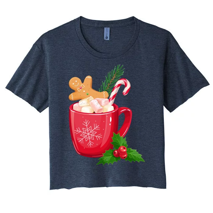 Hot Chocolate Gingerbread Christmas Women's Crop Top Tee