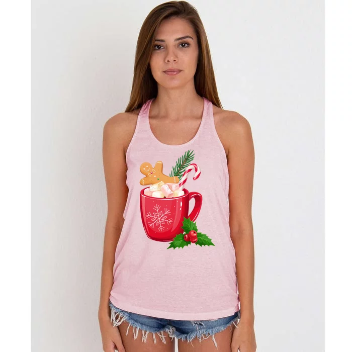 Hot Chocolate Gingerbread Christmas Women's Knotted Racerback Tank