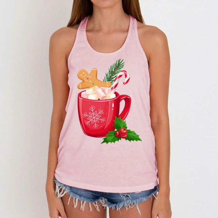 Hot Chocolate Gingerbread Christmas Women's Knotted Racerback Tank