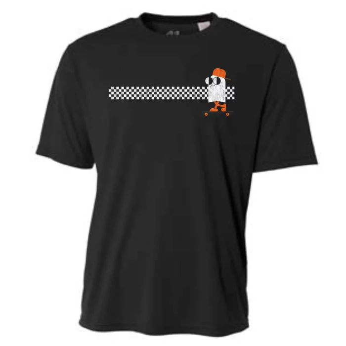 Halloween Cute Ghost On Skateboard Retro Vintage Pocket Gift Cooling Performance Crew T-Shirt