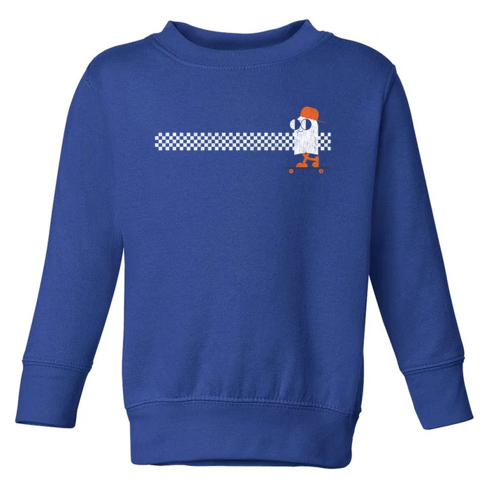 Halloween Cute Ghost On Skateboard Retro Vintage Pocket Gift Toddler Sweatshirt