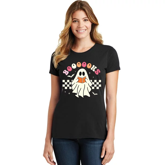 Halloween Cute Ghost Book Reading School Teacher Retro Women's T-Shirt