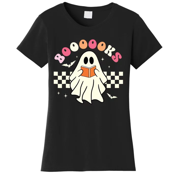 Halloween Cute Ghost Book Reading School Teacher Retro Women's T-Shirt