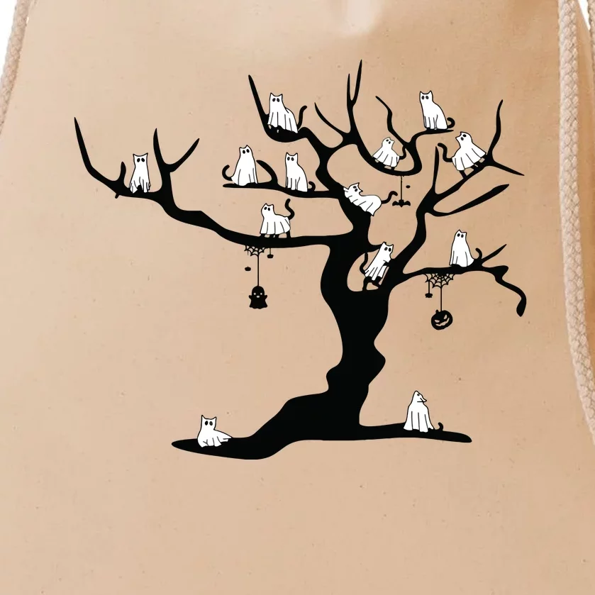 Halloween Cute Ghost Kitty Cats On A Tree Women Art Drawstring Bag