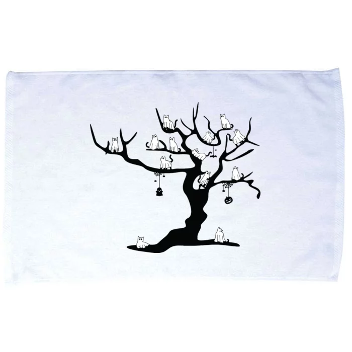 Halloween Cute Ghost Kitty Cats On A Tree Women Art Microfiber Hand Towel