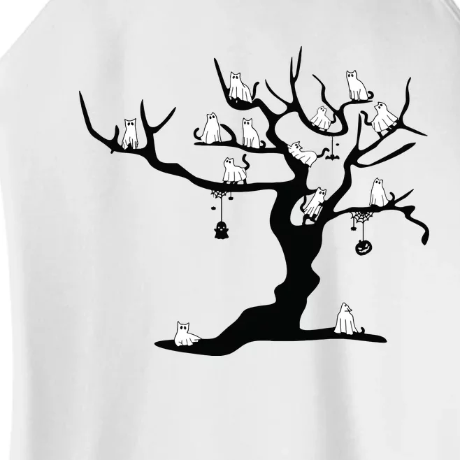 Halloween Cute Ghost Kitty Cats On A Tree Women Art Women’s Perfect Tri Rocker Tank