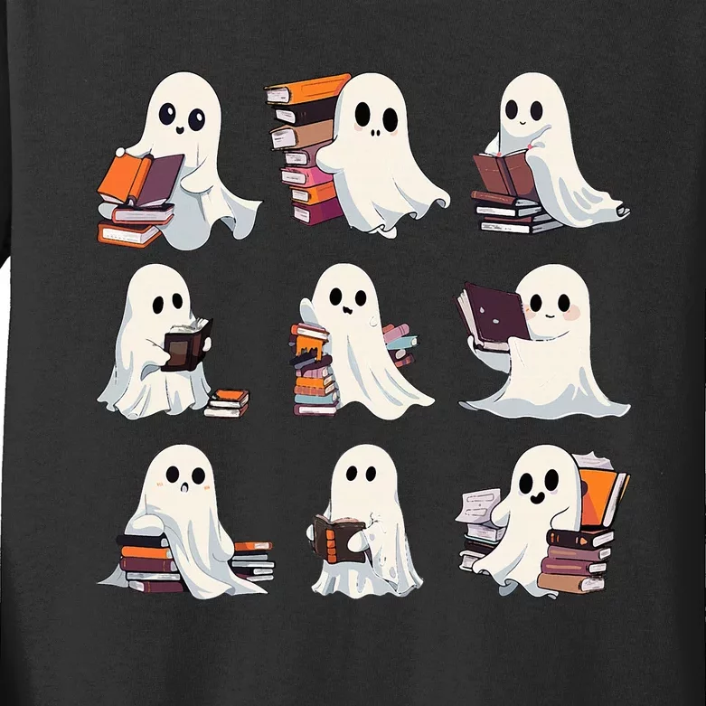 Halloween Cute Ghost Read More Books Spooky Boo Teacher Kids Kids Long Sleeve Shirt