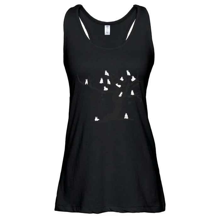 Halloween Cute Ghost Kitty Cats on a Tree Ladies Essential Flowy Tank