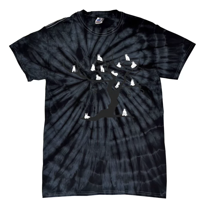 Halloween Cute Ghost Kitty Cats on a Tree Tie-Dye T-Shirt