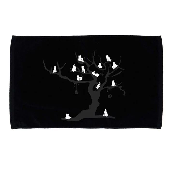 Halloween Cute Ghost Kitty Cats on a Tree Microfiber Hand Towel