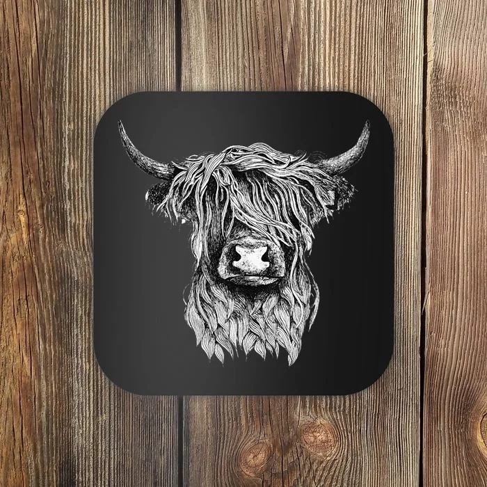 Highland Cow Hand Drawn Illustration Coaster