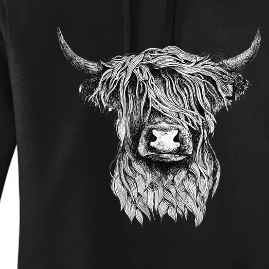 Highland Cow Hand Drawn Illustration Women's Pullover Hoodie