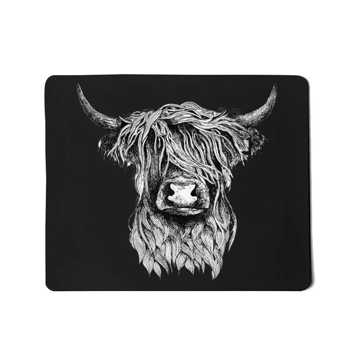 Highland Cow Hand Drawn Illustration Mousepad