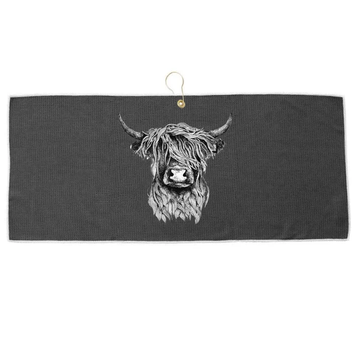 Highland Cow Hand Drawn Illustration Large Microfiber Waffle Golf Towel