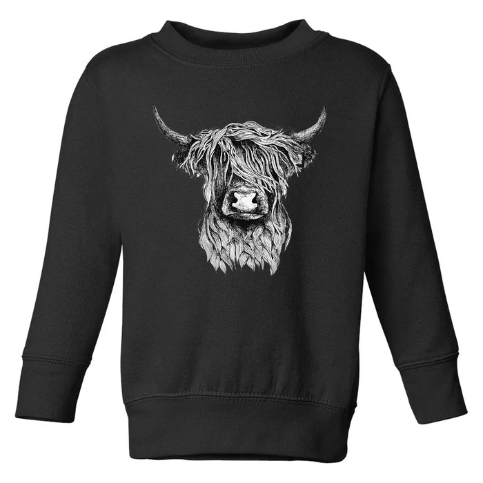 Highland Cow Hand Drawn Illustration Toddler Sweatshirt