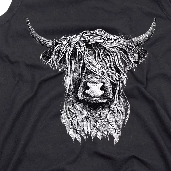 Highland Cow Hand Drawn Illustration Tank Top