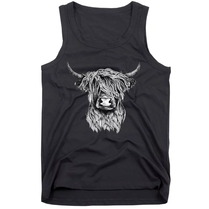 Highland Cow Hand Drawn Illustration Tank Top