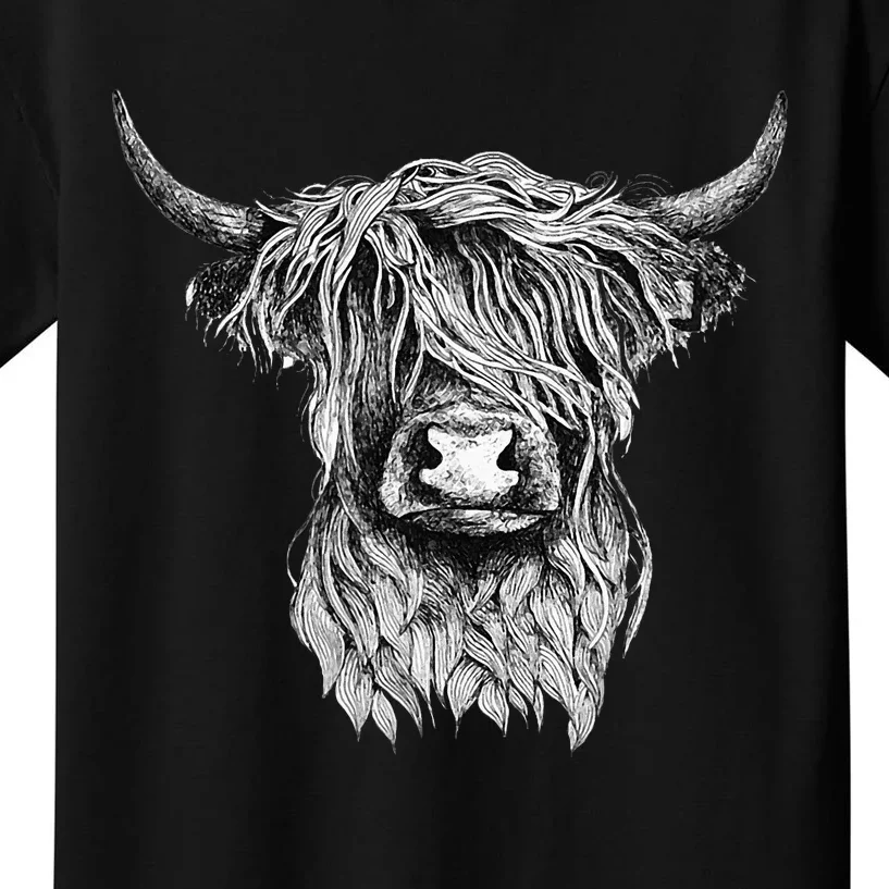 Highland Cow Hand Drawn Illustration Kids T-Shirt