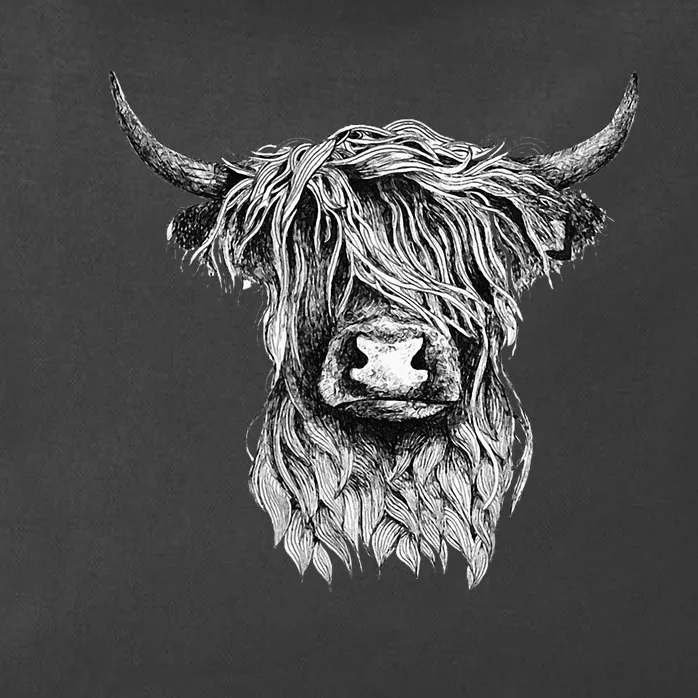 Highland Cow Hand Drawn Illustration Zip Tote Bag