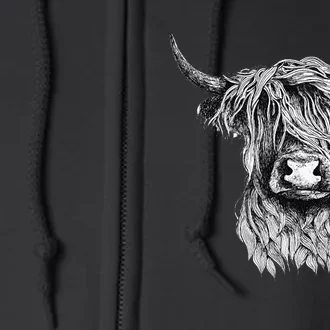 Highland Cow Hand Drawn Illustration Full Zip Hoodie