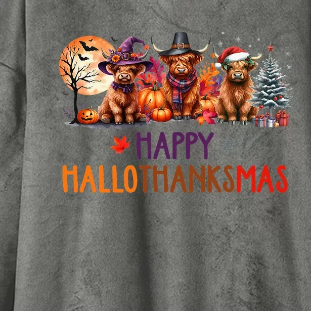 Highland Cow Halloween Christmas Thanksgiving Hallothanksmas Hooded Wearable Blanket