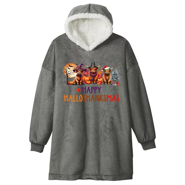 Highland Cow Halloween Christmas Thanksgiving Hallothanksmas Hooded Wearable Blanket