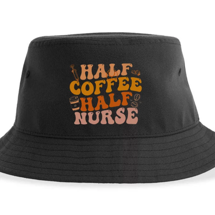 Half Coffee Half Nurse Groovy Colors Rn Lpn Medical Sustainable Bucket Hat