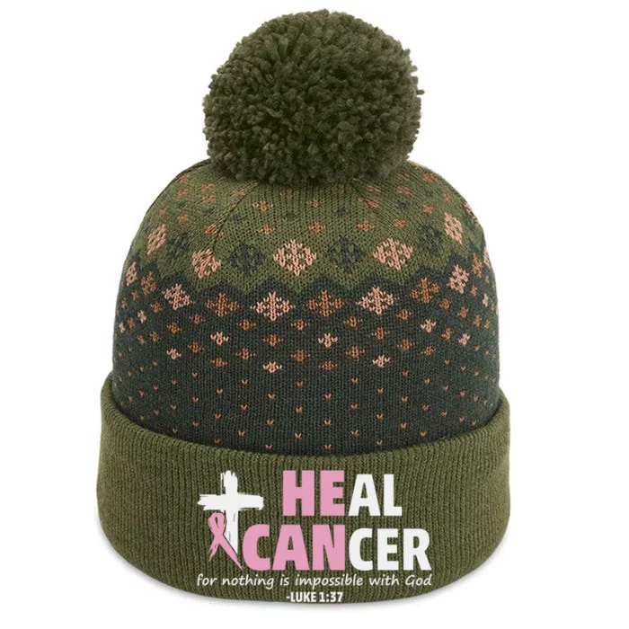 He Can Heal Cancer Breast Cancer Awareness The Baniff Cuffed Pom Beanie