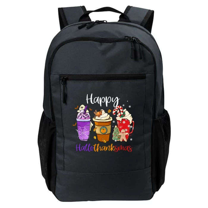 Happy Chirtmas Hallothanksmas Coffee Latte Halloween Thanksgiving Gift Daily Commute Backpack