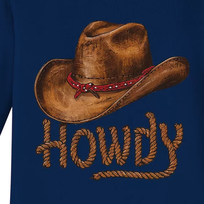 Howdy Cow Hat Howdy Rodeo Western Country Southern Baby Long Sleeve Bodysuit