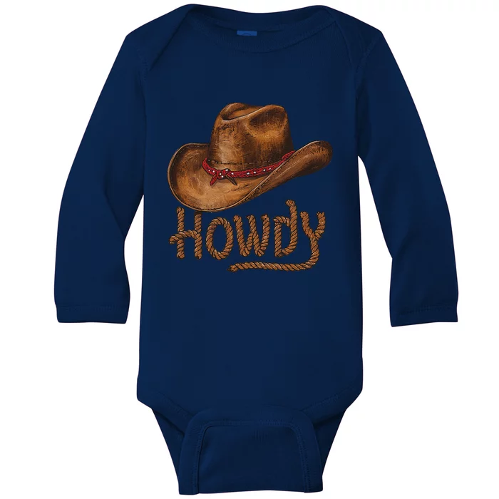 Howdy Cow Hat Howdy Rodeo Western Country Southern Baby Long Sleeve Bodysuit