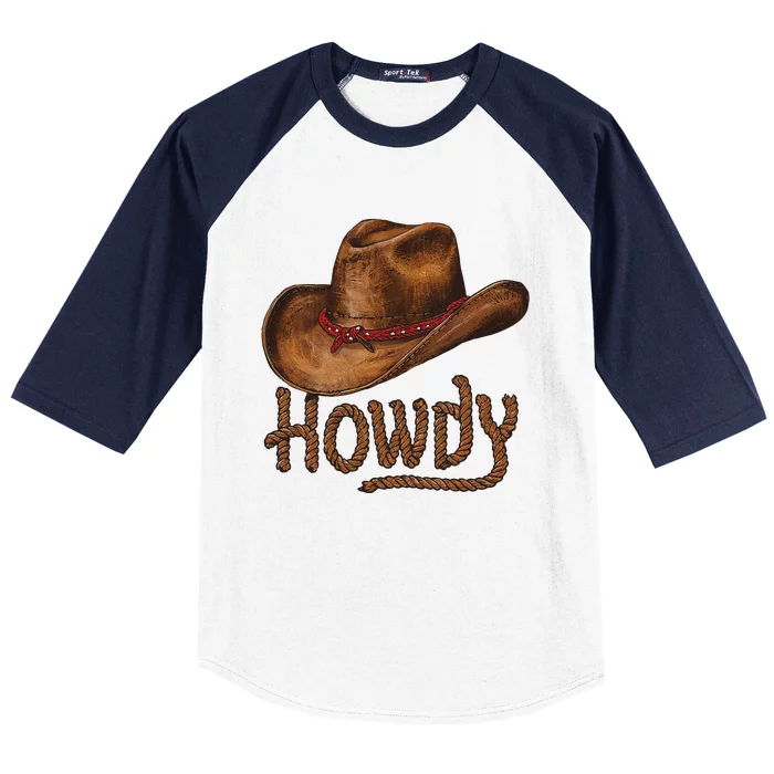 Howdy Cow Hat Howdy Rodeo Western Country Southern Baseball Sleeve Shirt