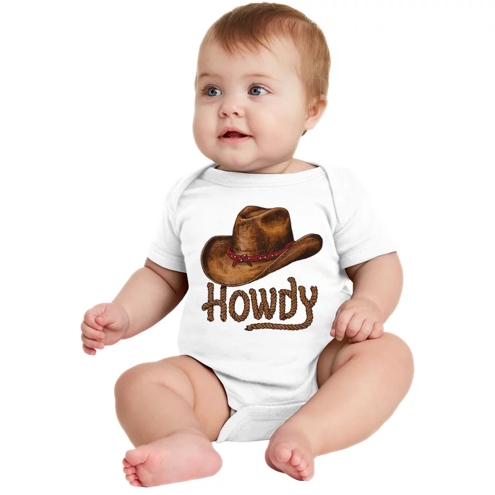 Howdy Cow Hat Howdy Rodeo Western Country Southern Baby Bodysuit