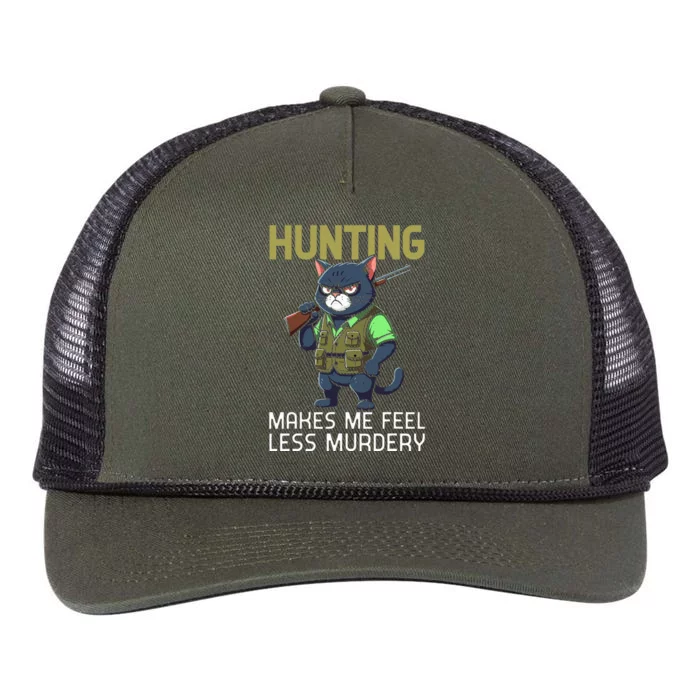 Hunting Cat Hunter Hunting Makes Me Feel Less Murdery Retro Rope Trucker Hat Cap