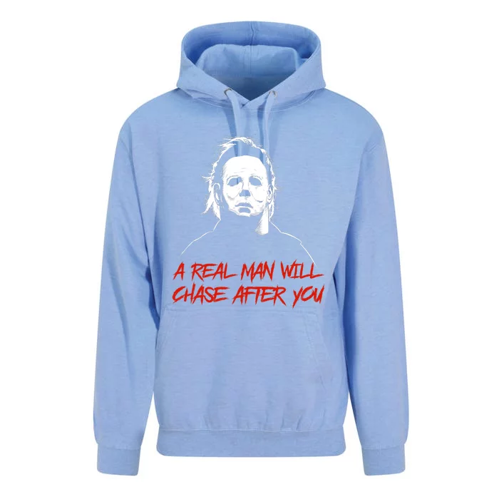 Halloween Creepy Horror Scary Man With Knife A Real Man Will Chase After You Unisex Surf Hoodie