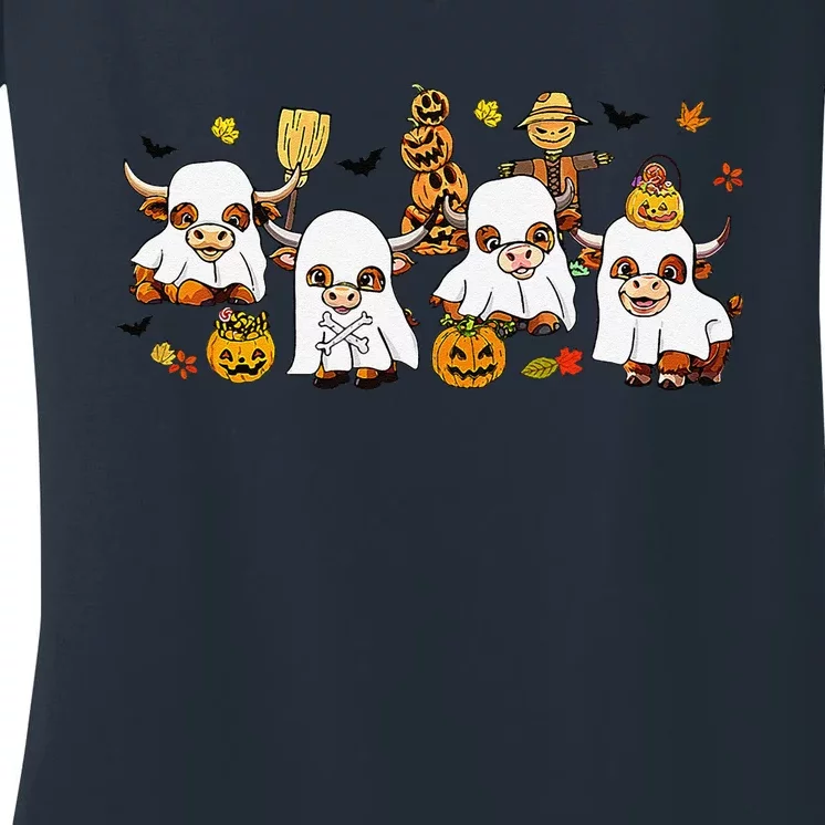 Highland Cow Halloween Women's V-Neck T-Shirt