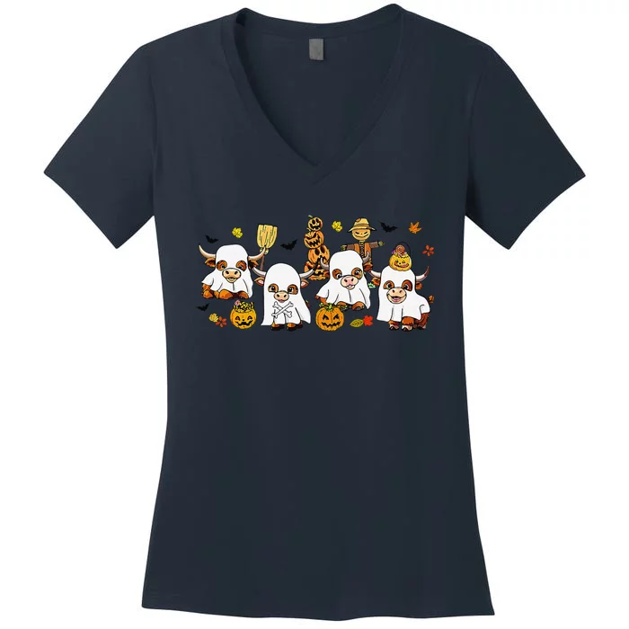 Highland Cow Halloween Women's V-Neck T-Shirt