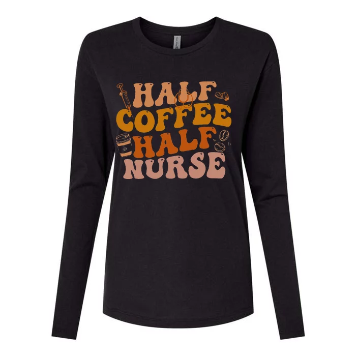 Half Coffee Half Nurse Groovy Colors RN LPN Medical Staffs Womens Cotton Relaxed Long Sleeve T-Shirt