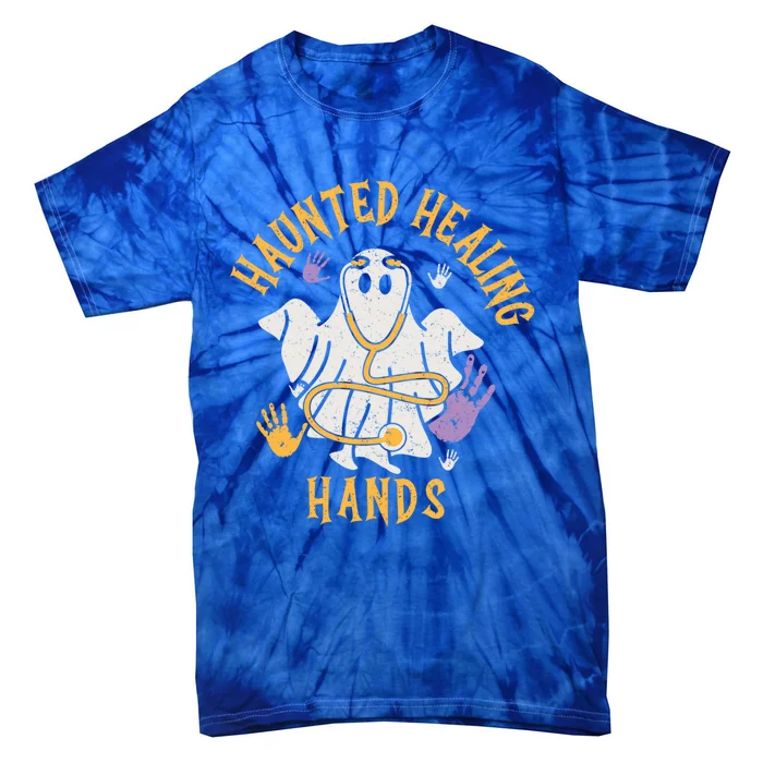 Halloween Costume Haunted Healing Hands Nurse Ghost Scrub Gift Tie-Dye T-Shirt