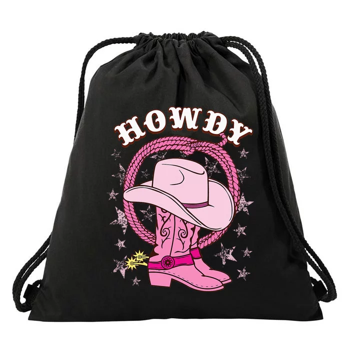 Howdy Cowboy Hat Boots Country Western Rodeo Drawstring Bag