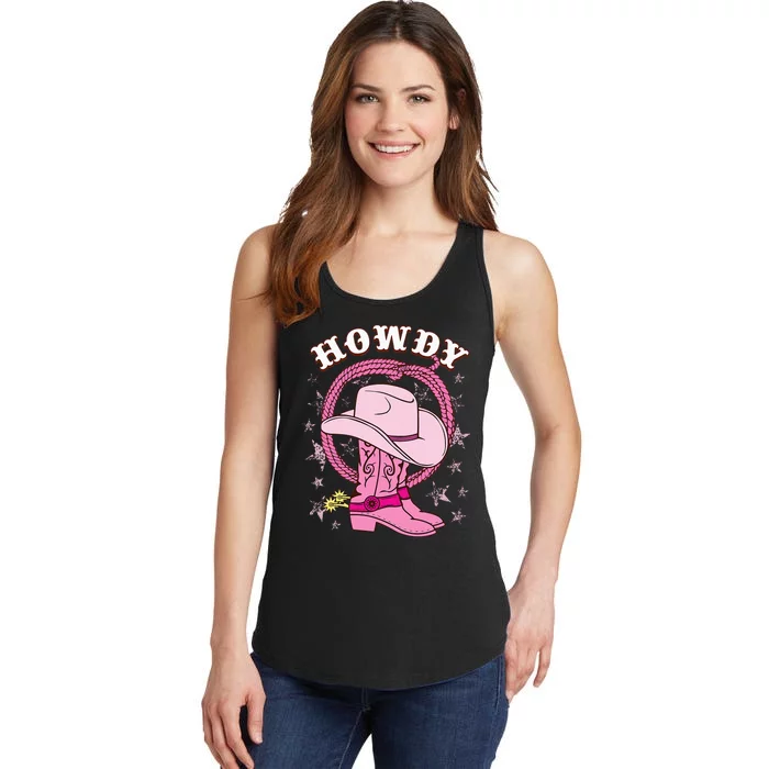 Howdy Cowboy Hat Boots Country Western Rodeo Ladies Essential Tank