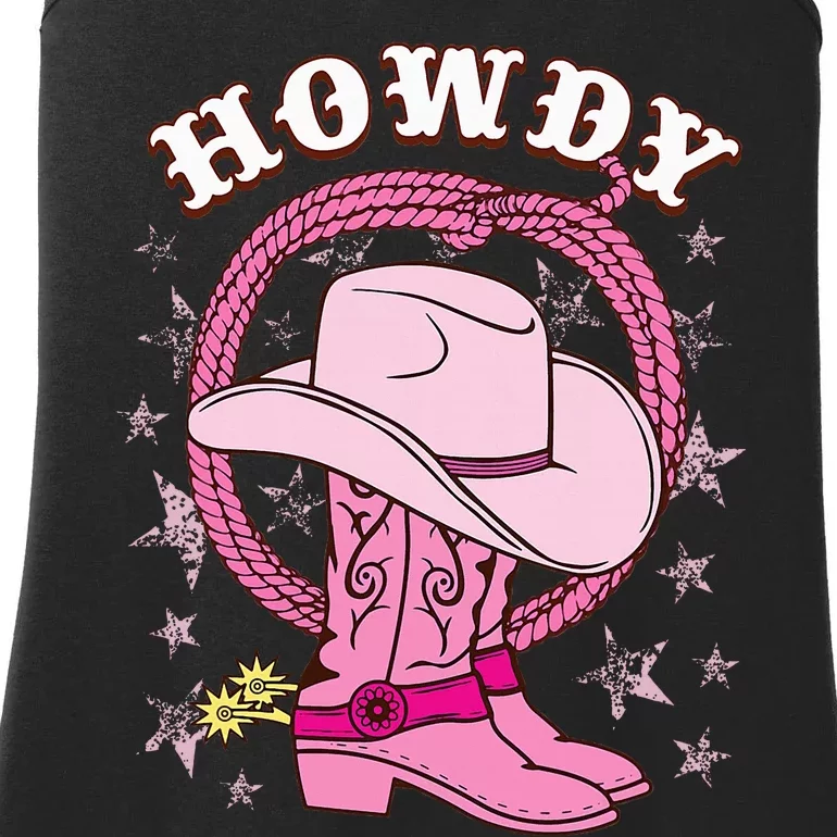 Howdy Cowboy Hat Boots Country Western Rodeo Ladies Essential Tank