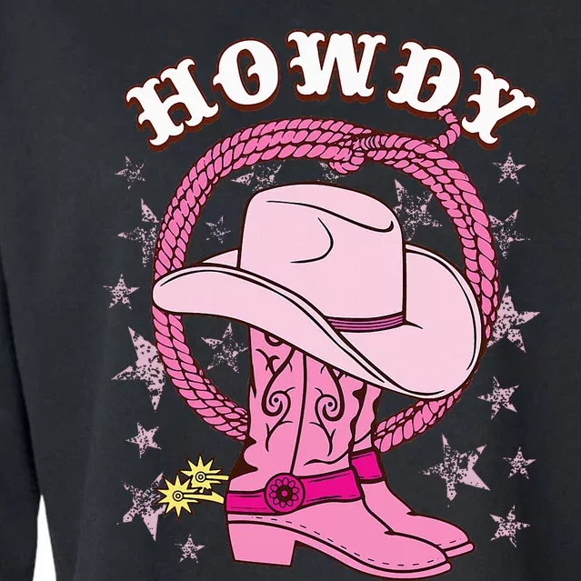 Howdy Cowboy Hat Boots Country Western Rodeo Cropped Pullover Crew