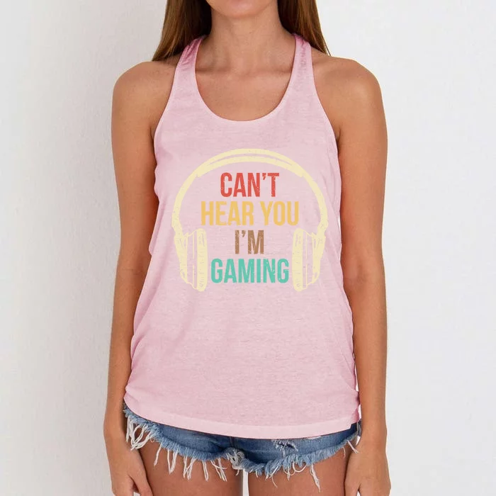 Headset Can't Hear You I'm Gaming Vintage Gift Women's Knotted Racerback Tank