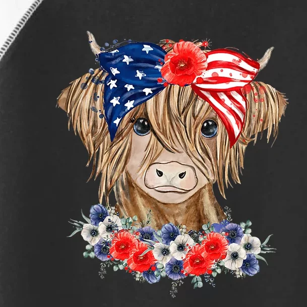 Highland Cow Heifer Bandana American Flag 4th Of July Toddler Fine Jersey T-Shirt