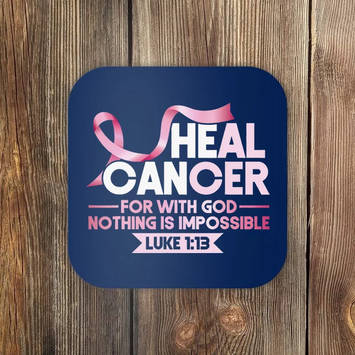 He Can Heal Cancer Christian Ribbon Breast Cancer Awareness Coaster